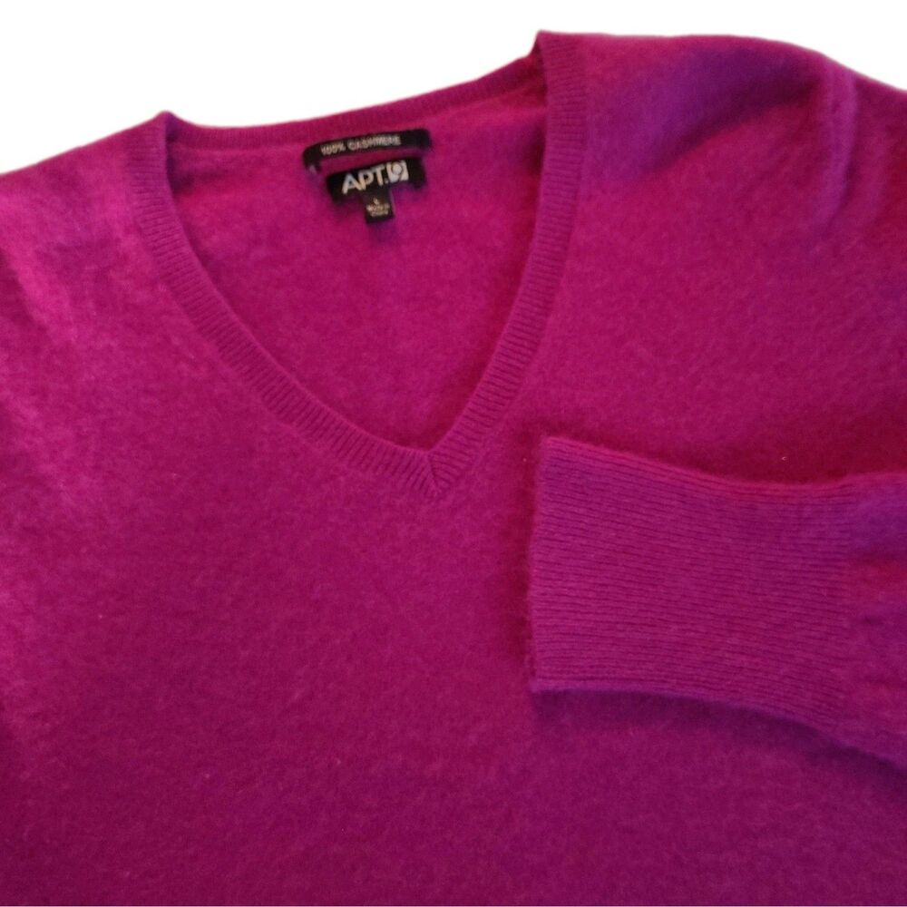 Apt. 9 100% Cashmere V-Neck Sweater Womens L Fuchsia Pink Preppy Quiet Luxury